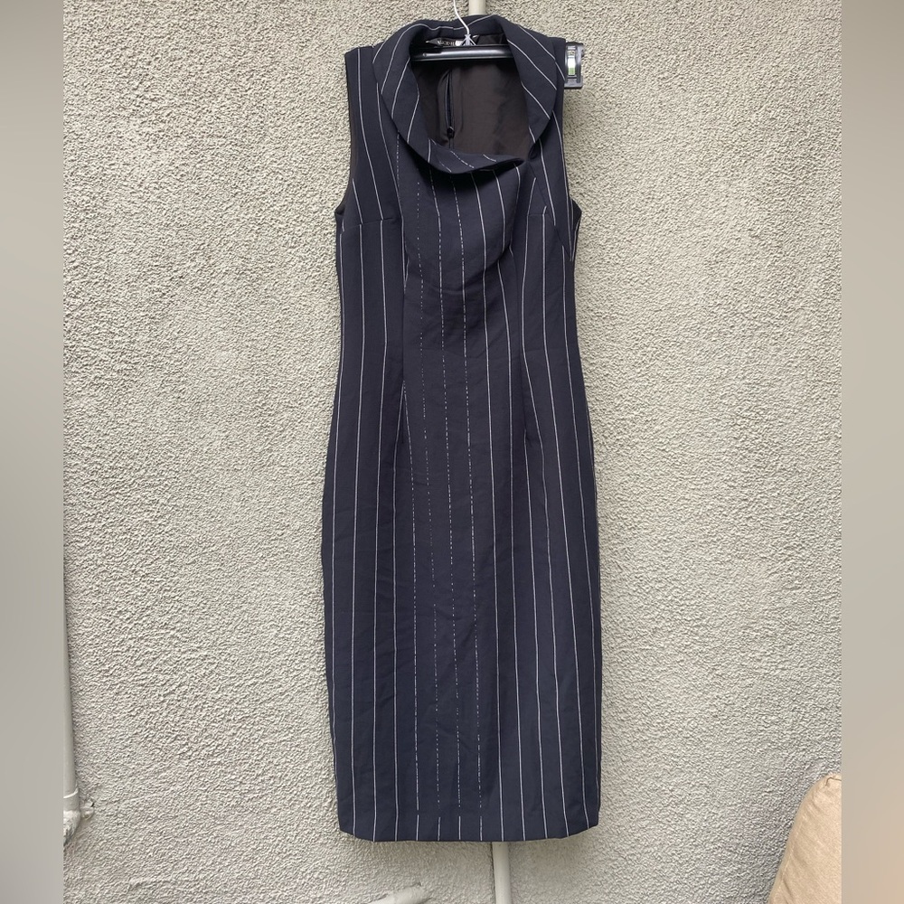 Black Halo Vince Sheath Dress Black White Pinstripe - Picture 2 of 4